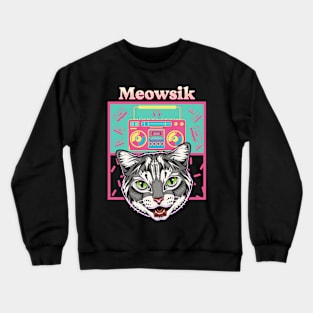 Retro Meowsik-Cat and Music lovers- Crewneck Sweatshirt